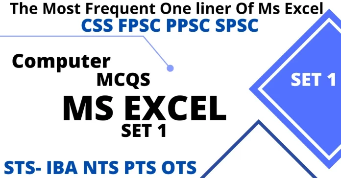 Mcqs of Ms Excel